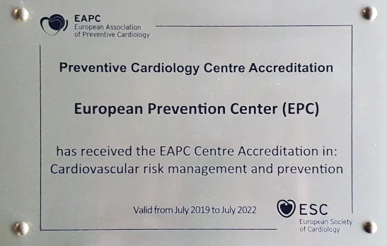 Certificate of Accreditation from the European Prevention Center for Preventive Cardiology